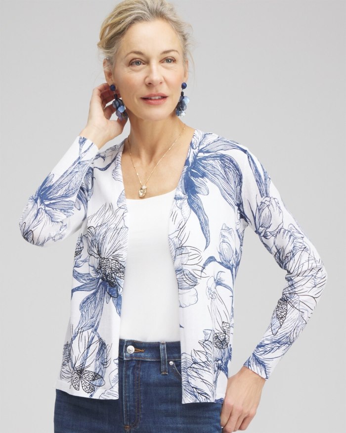 Chicos Summer Romance Floral Topper Cardigan - Alabaster