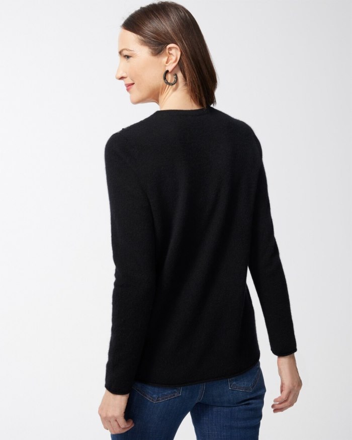 Chicos Cashmere Sequin Crew Neck Sweater - Black