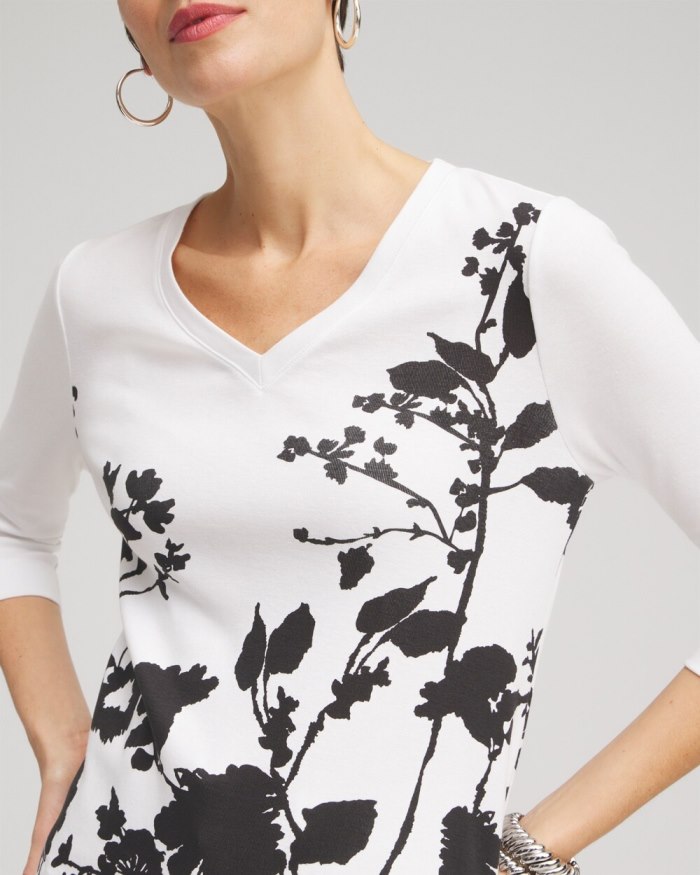 Chicos Vines Everyday 3/4 Sleeve Tee - Alabaster