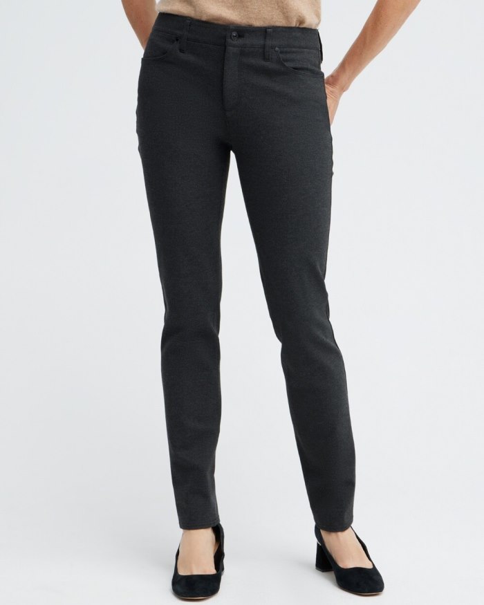 Chicos Ponte 5-Pocket Slim Pants - Graphite Heather Gray