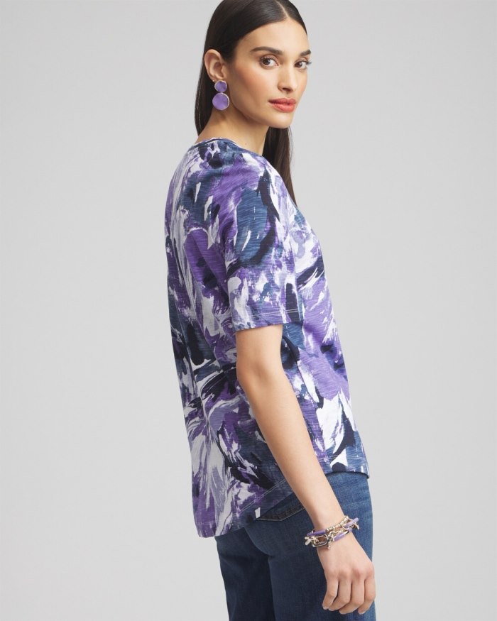 Chicos Floral Elbow Sleeve A-line Tee - Parisian Purple