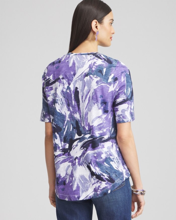 Chicos Floral Elbow Sleeve A-line Tee - Parisian Purple