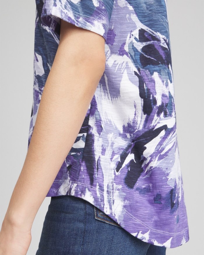 Chicos Floral Elbow Sleeve A-line Tee - Parisian Purple