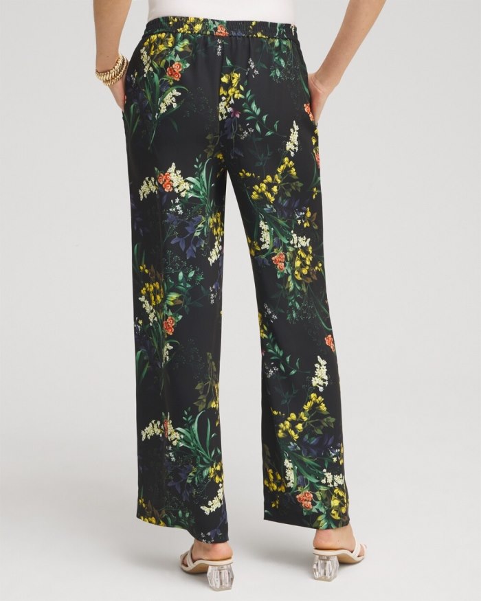 Chicos Floral Wide Leg Soft Pants - Black And Green