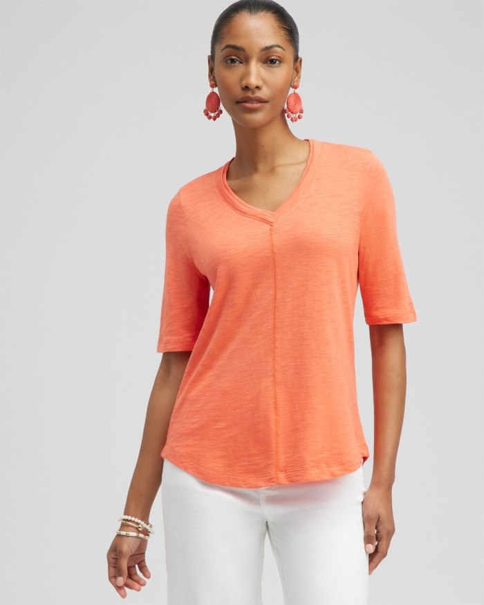 Chicos Elbow Sleeve A-line Tee - Nectarine