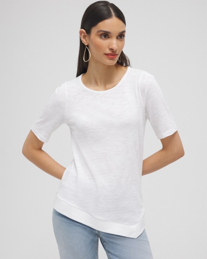 Chicos Asymmetrical Elbow Sleeve Tee - Alabaster