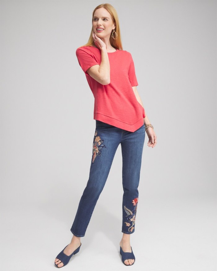 Chicos Asymmetrical Elbow Sleeve Tee - Alabaster