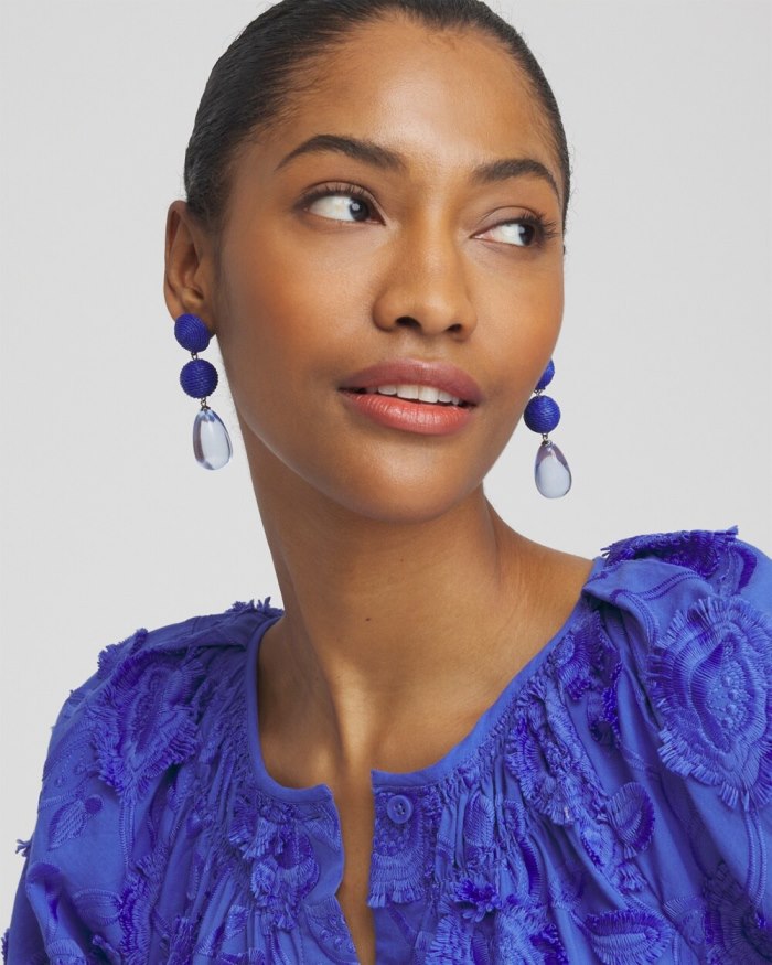 Chicos No Droop Blue Raffia Drop Earrings - Blue