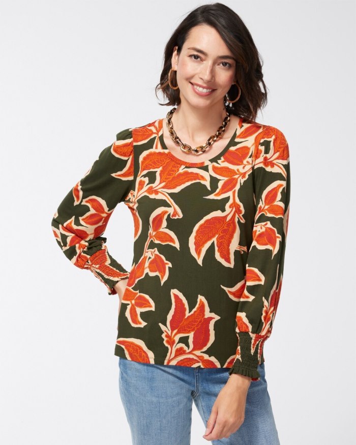 Chicos Touch of Cool Smock Sleeve Tee - Primordial Forest