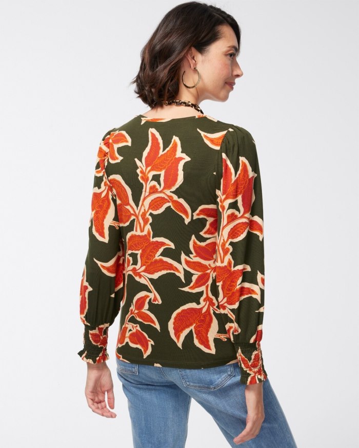 Chicos Touch of Cool Smock Sleeve Tee - Primordial Forest