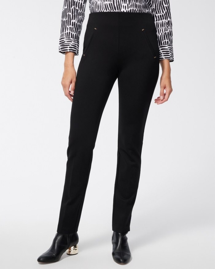 Chicos Juliet Ponte Trim Detail Pants - Black