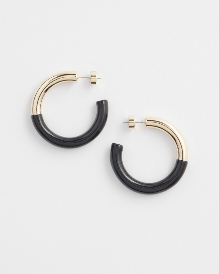 Chicos Gold Tone Dipped Hoops - Black