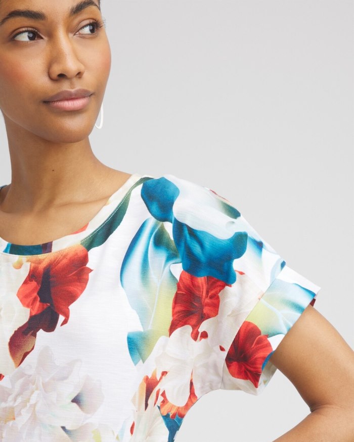 Chicos Zenergy Floral Drop Shoulder Tee - Nectarine