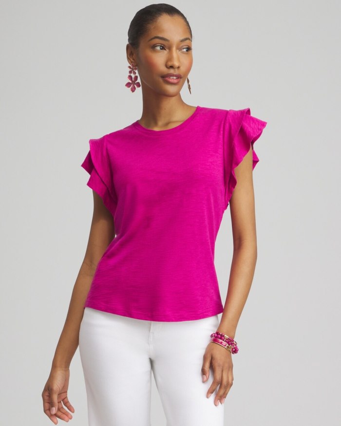 Chicos Flutter Cap Sleeve Tee - Magenta Rose