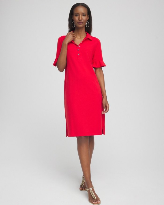 Chicos Zenergy UPF Ruffle Sleeve Polo Dress - MADEIRA RED