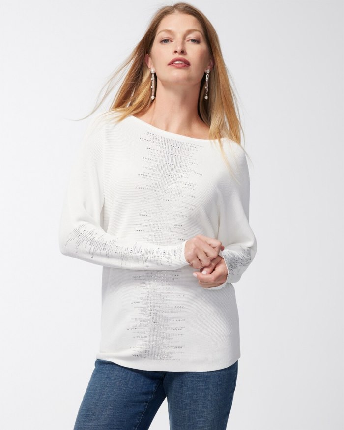 Chicos Studded Detail Pullover Sweater - Ecru