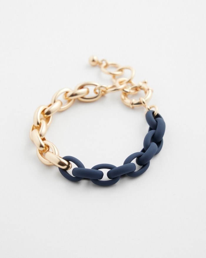 Chicos Navy & Gold Tone Link Bracelet - Navy