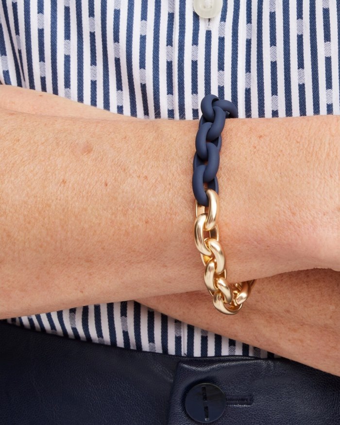 Chicos Navy & Gold Tone Link Bracelet - Navy