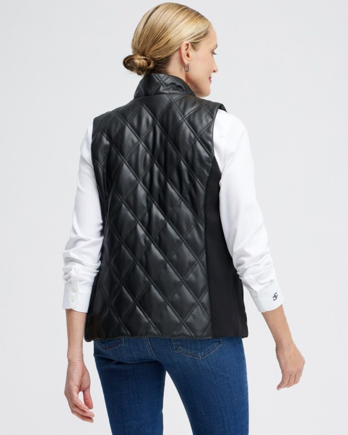 Chicos Black Faux Leather Quilted Vest - Black