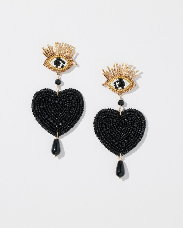 Chicos Beaded Heart Drop Earrings - Gold