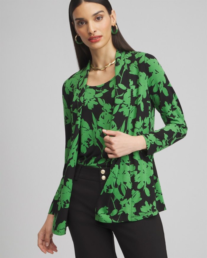 Chicos Touch of Cool Floral Easy Cardigan - Verdant Green