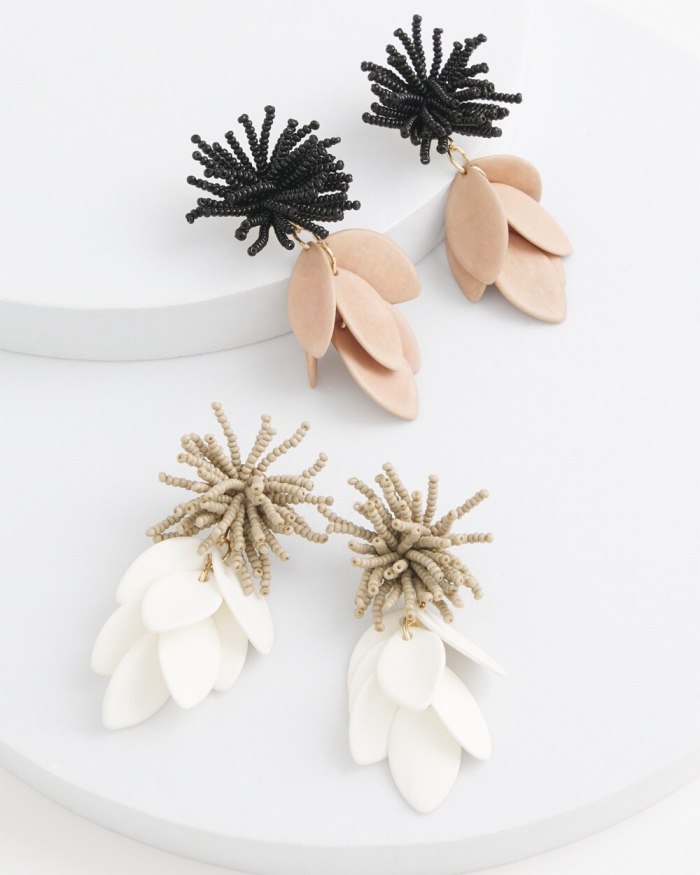 Chicos No Droop Taupe Petal Earrings - Black/Smokey Taupe