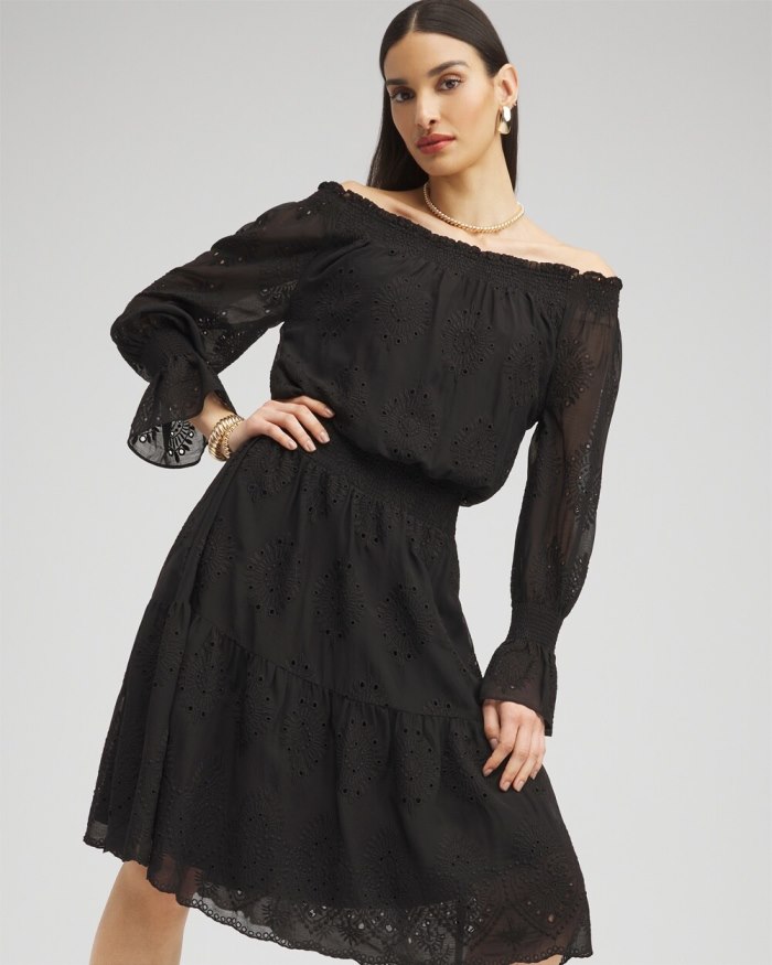 Chicos Chiffon Eyelet Dress - Black