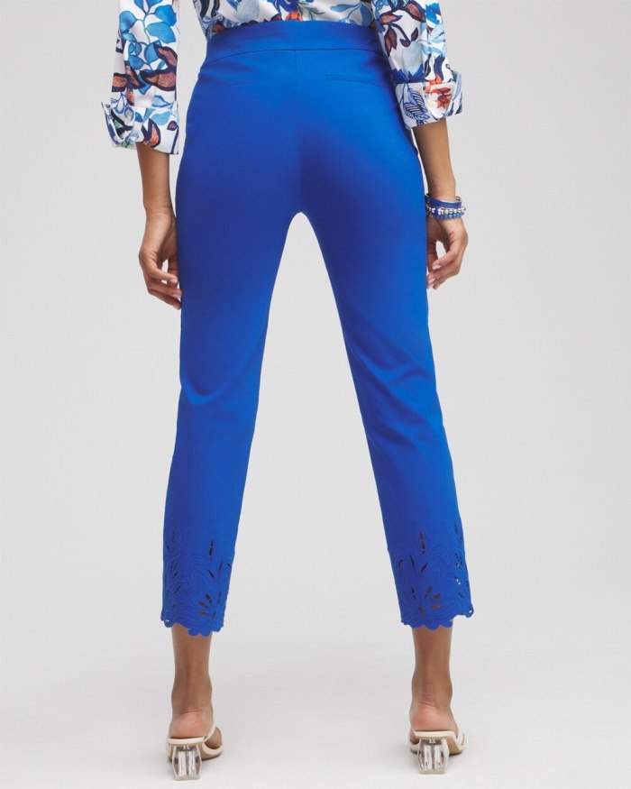 Chicos Brigitte Embroidered Slim Cropped Pants - Intense Azure