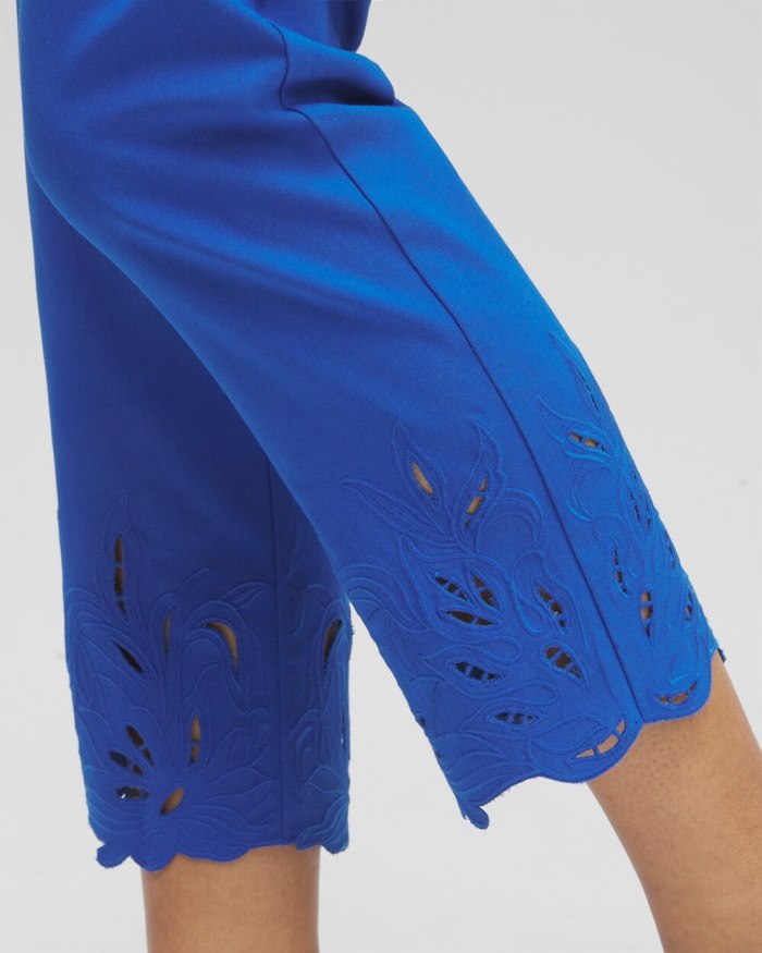 Chicos Brigitte Embroidered Slim Cropped Pants - Intense Azure