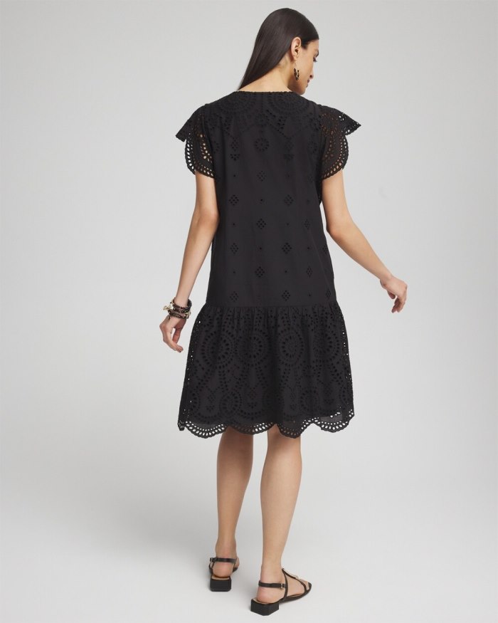 Chicos Eyelet Scallop Hem Dress - Black