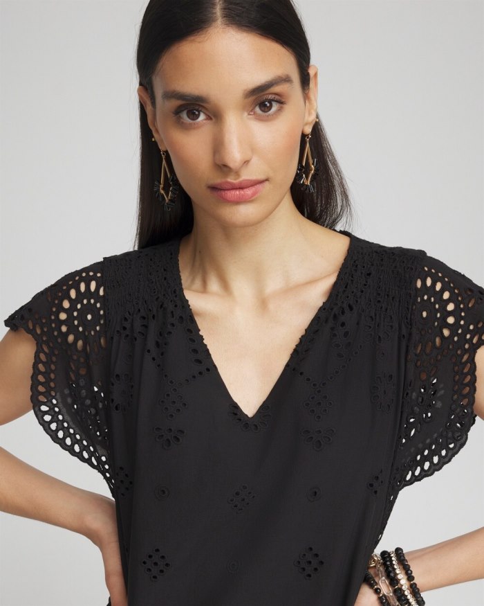 Chicos Eyelet Scallop Hem Dress - Black