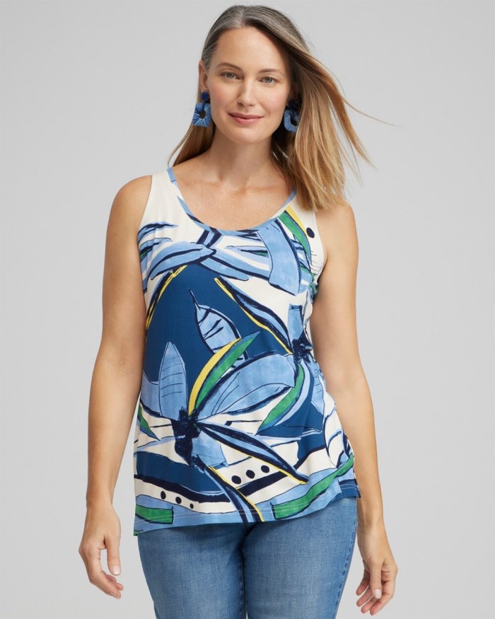 Chicos Touch of Cool Floral Polished Tank - Blue Veil