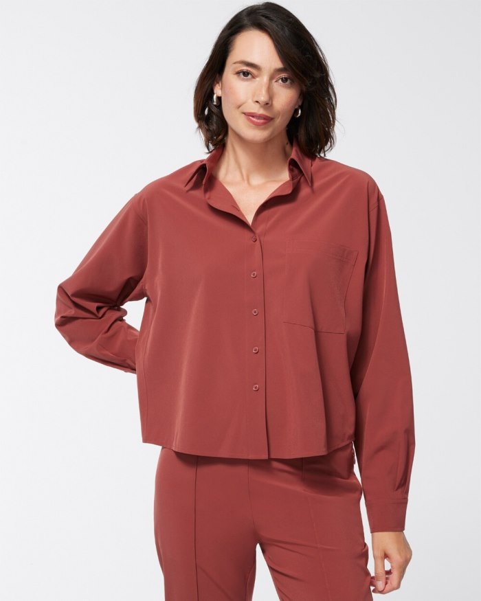 Chicos Zenergy Neema Cropped Shirt - Sable Brown