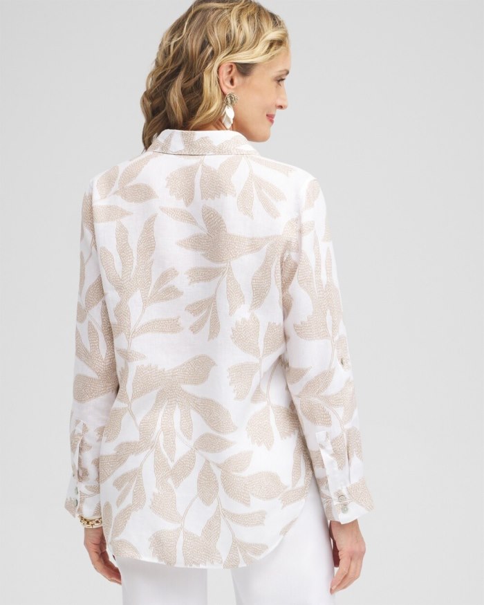 Chicos No Iron\u2122 Linen Etched Leaf Tunic - Sycamore