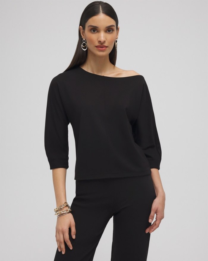 Chicos Ponte Off-The-Shoulder Top - Black