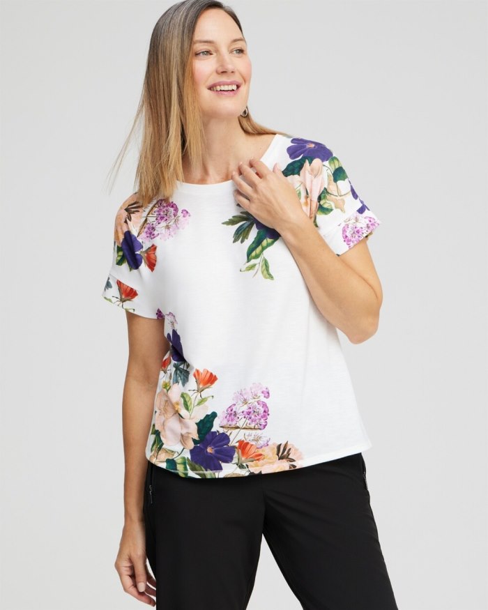 Chicos Zenergy Floral Tee - Dewberry