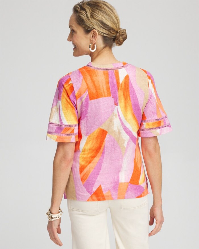 Chicos Linen Abstract Lace Detail Top - Nectarine