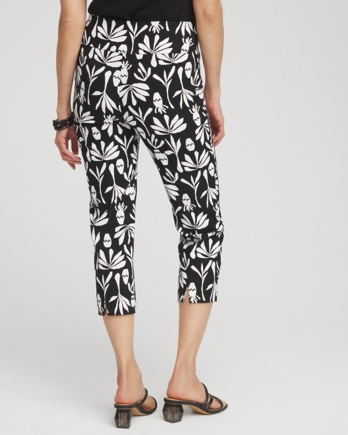 Chicos Wide Waistband Leaf Print Capris - Black/White