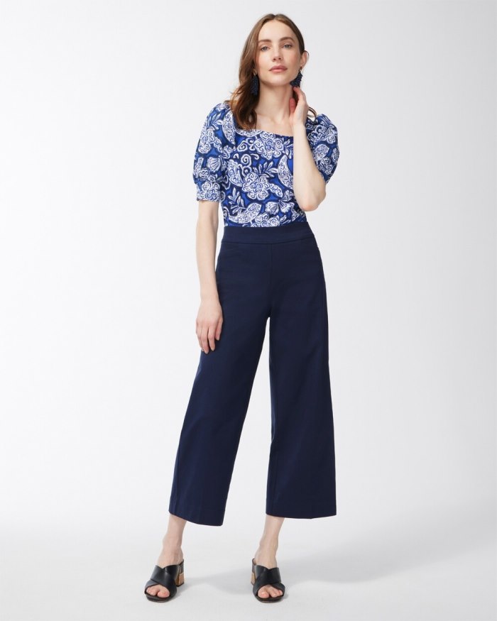 Chicos Brigitte Wide Leg Cropped Pants - Blue Grotto