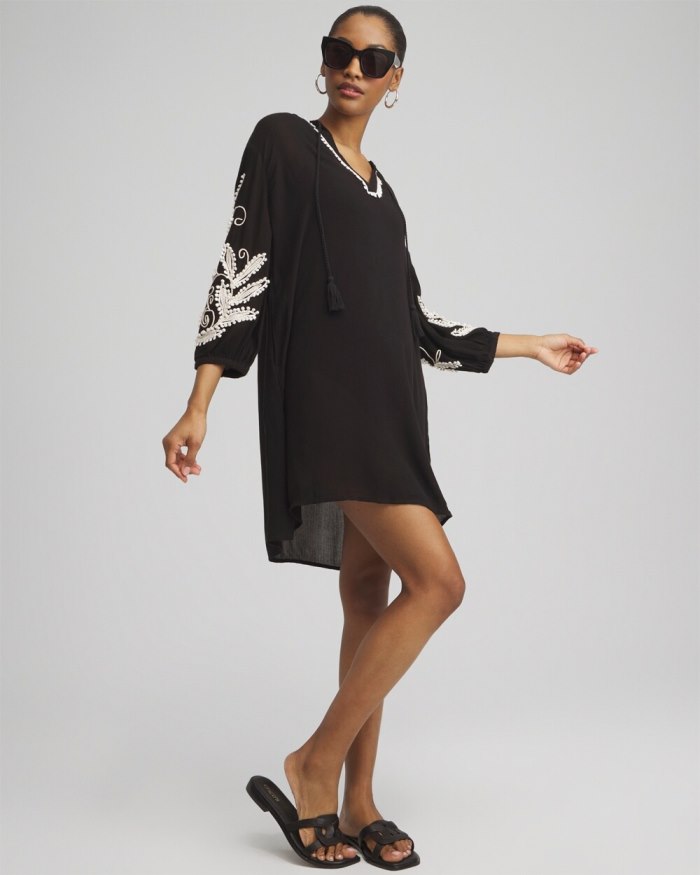 Chicos Embroidered Coverup Dress - Black