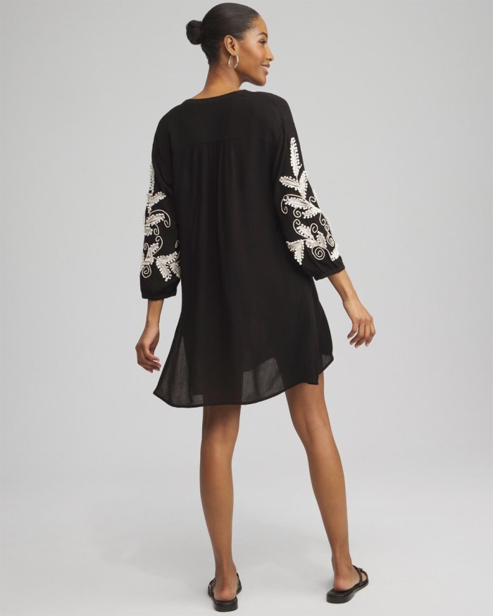 Chicos Embroidered Coverup Dress - Black