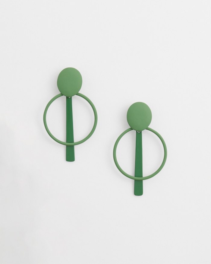 Chicos Green Clip-on Drop Hoops - Verdant Green