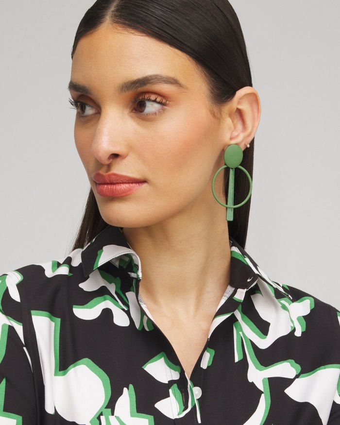 Chicos Green Clip-on Drop Hoops - Verdant Green