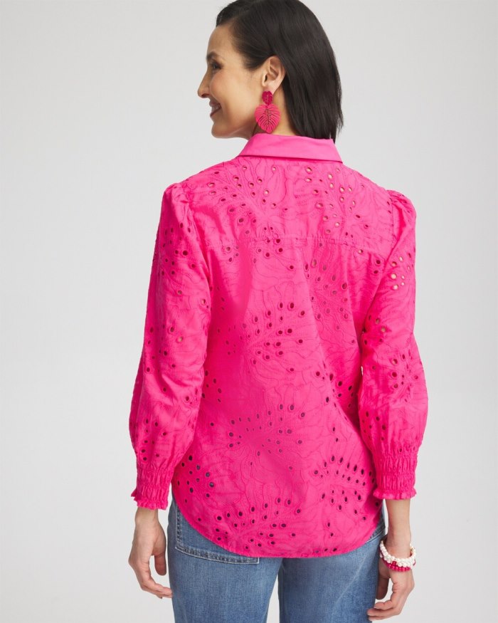 Chicos Eyelet Shirt - PINK BROMELIAD