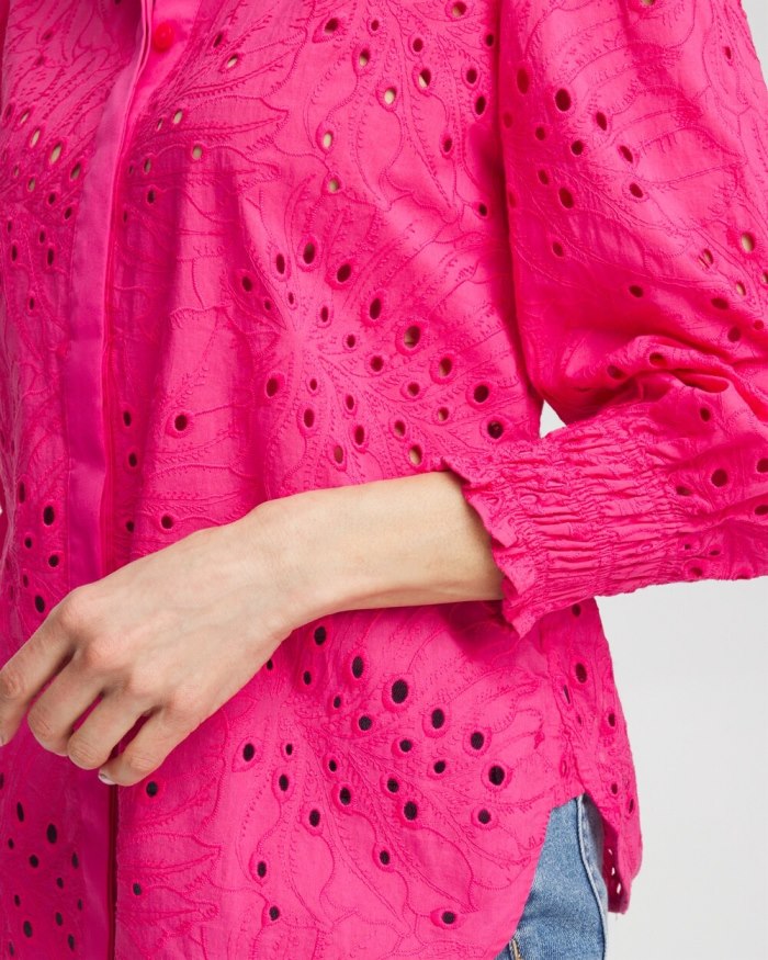 Chicos Eyelet Shirt - PINK BROMELIAD