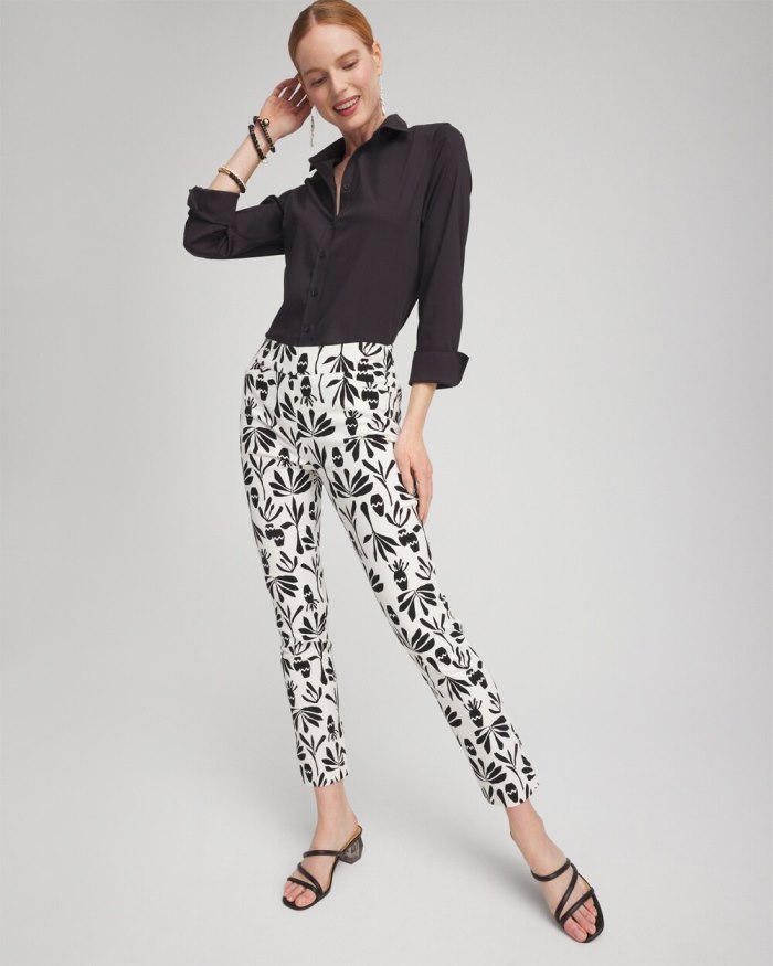 Chicos Brigitte Artisan Print Ankle Pants - Alabaster/Black