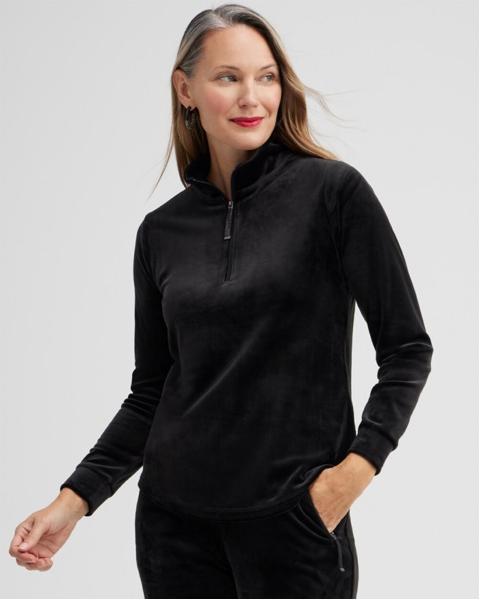 Chicos Zenergy Velour Half Zip Pullover - Black