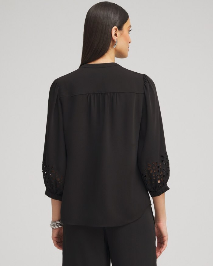 Chicos Satin Eyelet Top - Black