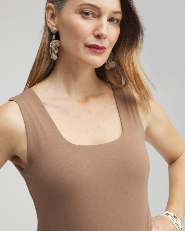 Chicos Contour Cotton Square Neck Tank - Smokey Taupe