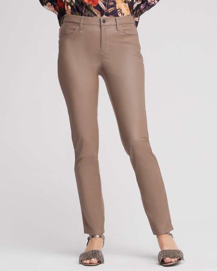 Chicos Faux Leather Front Ponte Back Pants - Mocha Delight